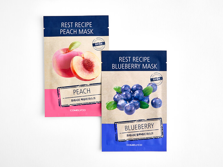 Download Blueberry Peach Mask Set By Comelyco Skin Treatment Sheet Mask Ipsy PSD Mockup Templates